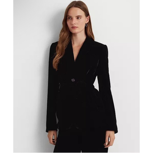 Ralph Lauren Women's Belted Velvet Blazer Black Size 2 Old Money Luxury Jacket - Picture 1 of 13